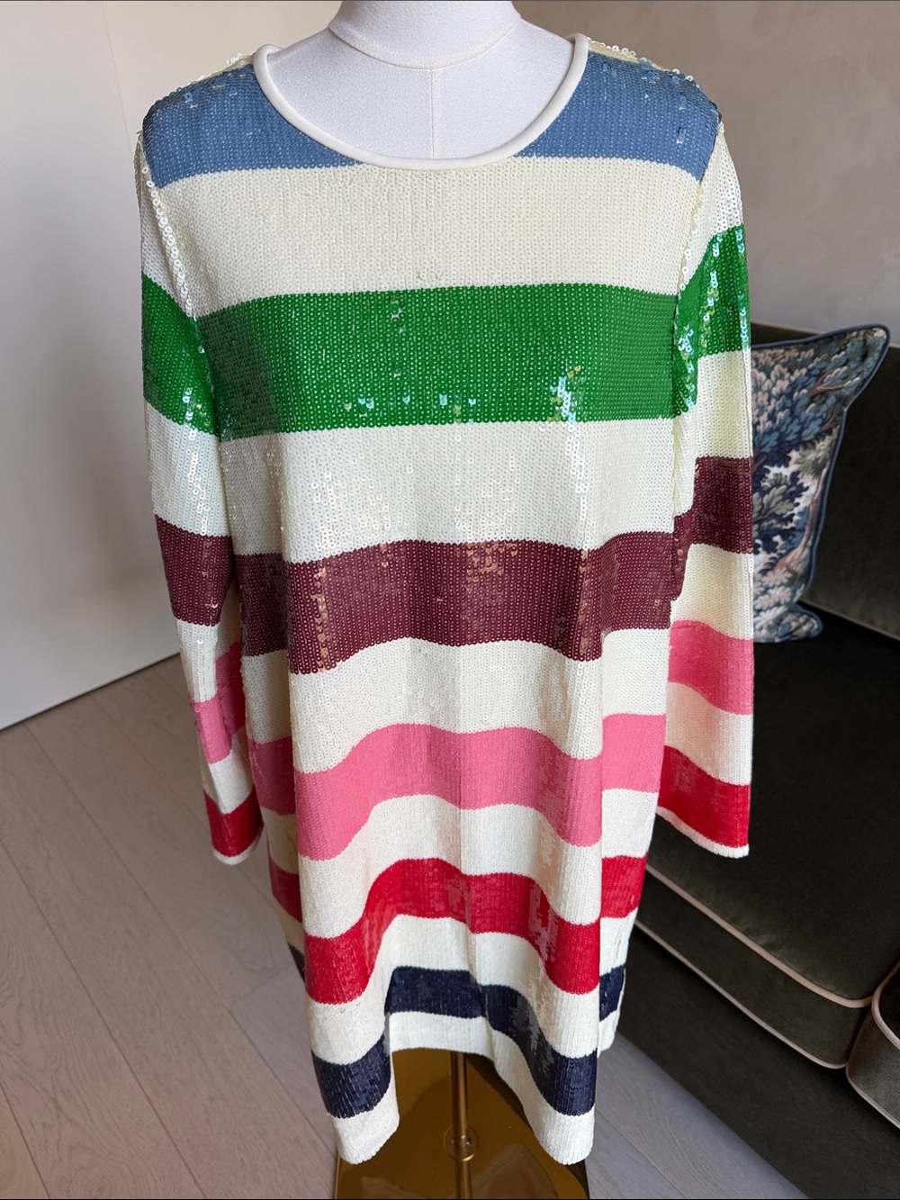 Kate Spade Adventure Stripe Sequin Shift Dress French Cream Multi Size 16 - Picture 3 of 14